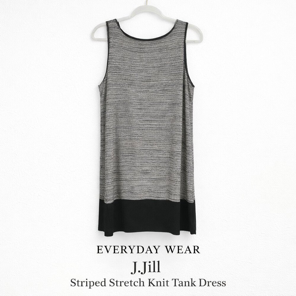 J. Jill Wearever Striped Tank Dress Black White Stretch Knit MP